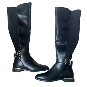 Liz Claiborne Black Over-the-Knee Riding Boots with Gold Buckle